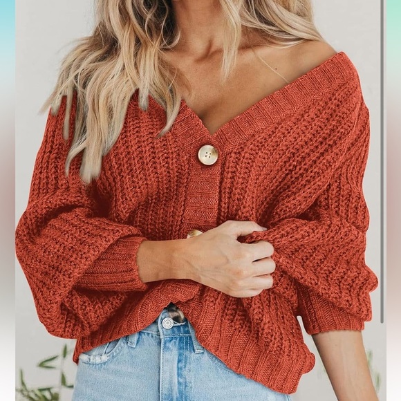 Chunky Knit Open Front Sweater Long Sleeve Button Loose Short Cardigan 
8098 - Picture 3 of 8